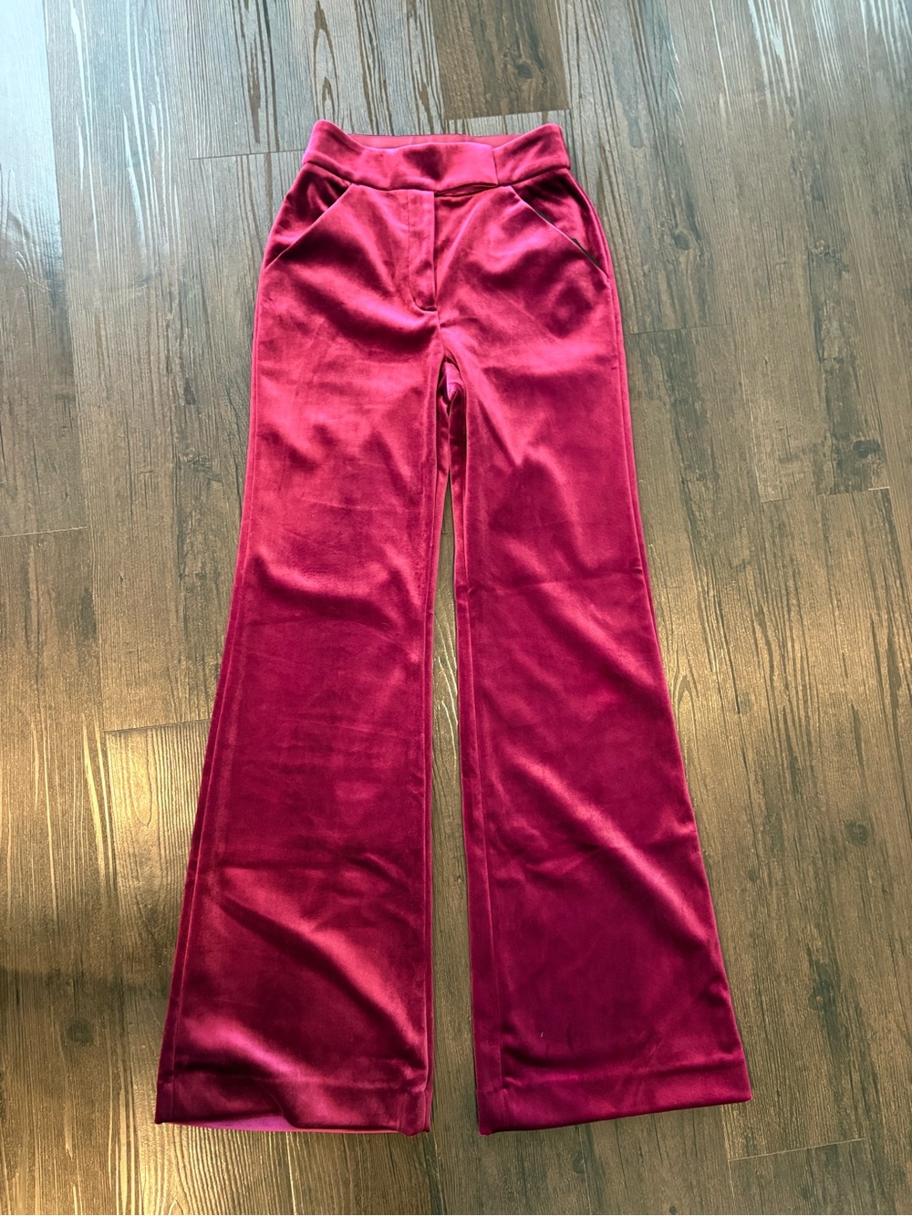 Express Velvet Wide-Leg Pants in Berry Red